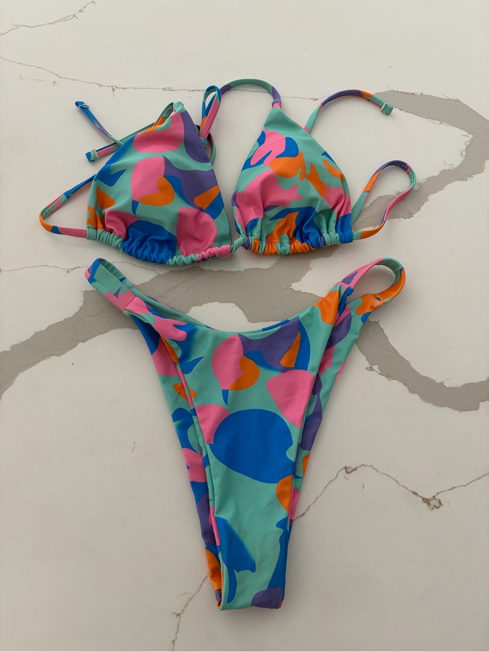 Zaful Multicolor Abstract Print Girls' Bikini - Blue, Pink, Orange, Mint, Purple